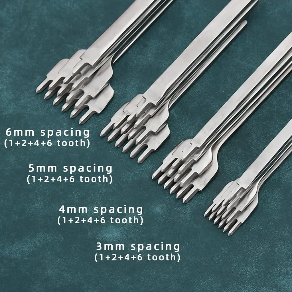  مجموعة مثاقب جلد يدوية احترافية من الفولاذ الأبيض – 1/2/4/6 سن بمقاس 3 مم