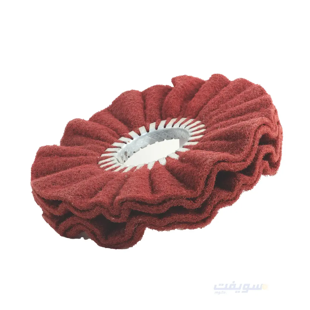 لباد موتور مموج أحمر تركي – قطر 10 بوصة | خشونة وسط | تشطيب صناعي وتنظيف فعّال للمعادن