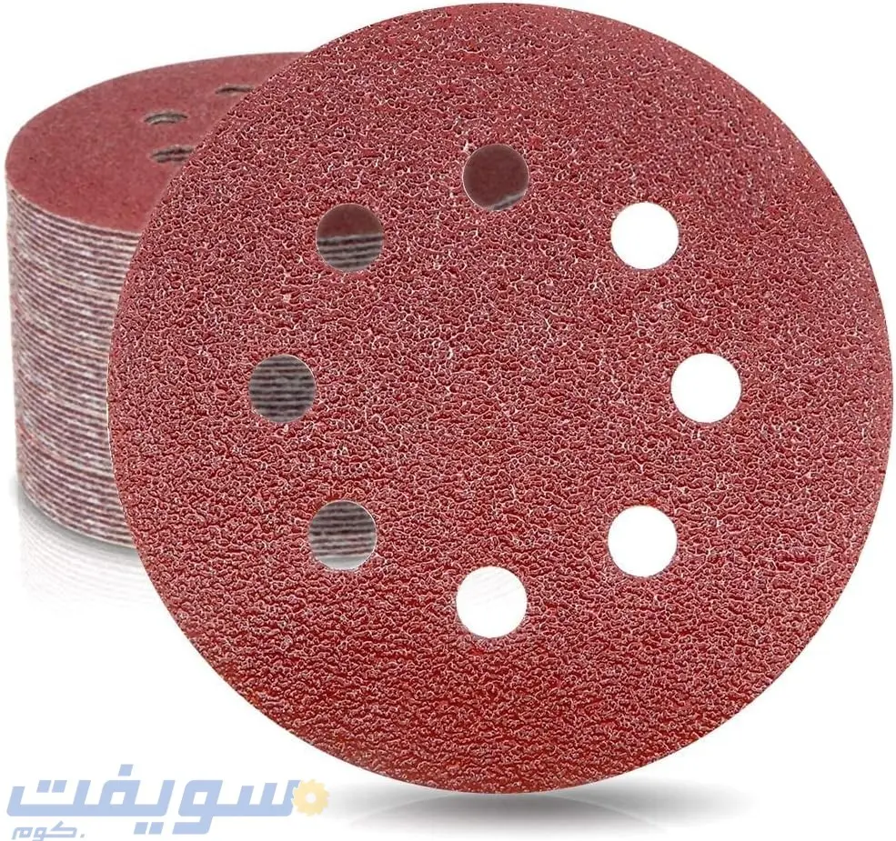 طقم 100 ورقة صنفرة دائرية 12.7 سم – 8 فتحات – 5 درجات خشونة 