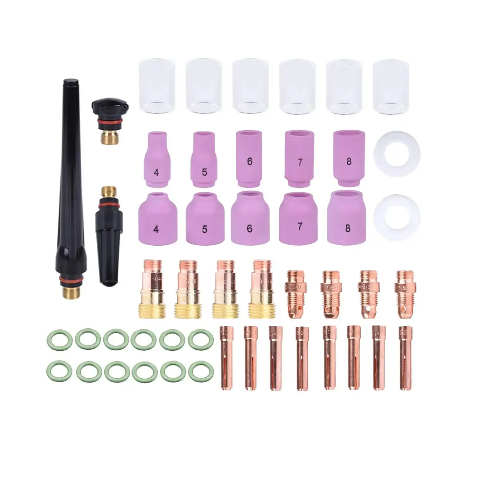 طقم لحام TIG شامل من OUNA – 49 قطعة لتورش WP-17/18/26 مع أكواب زجاج Pyrex ومجموعة عدسات غاز Stubby